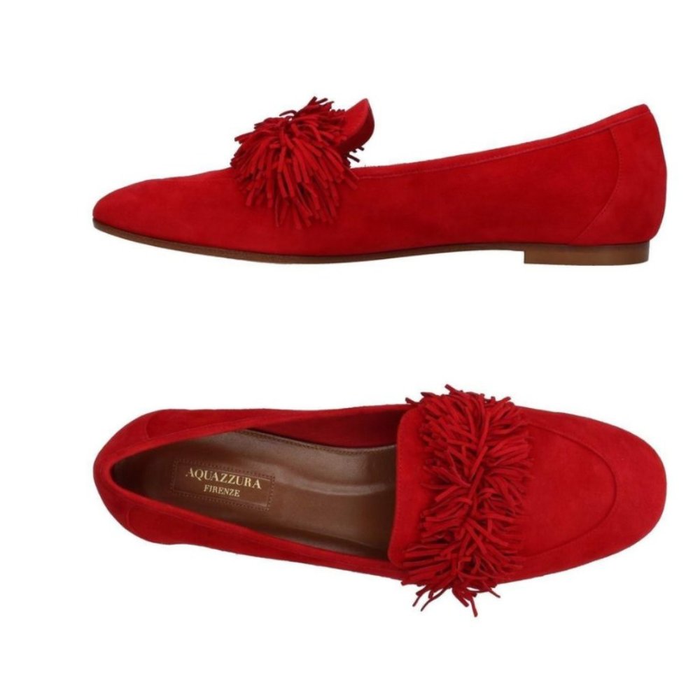 aquazzura shoes red flats fringe